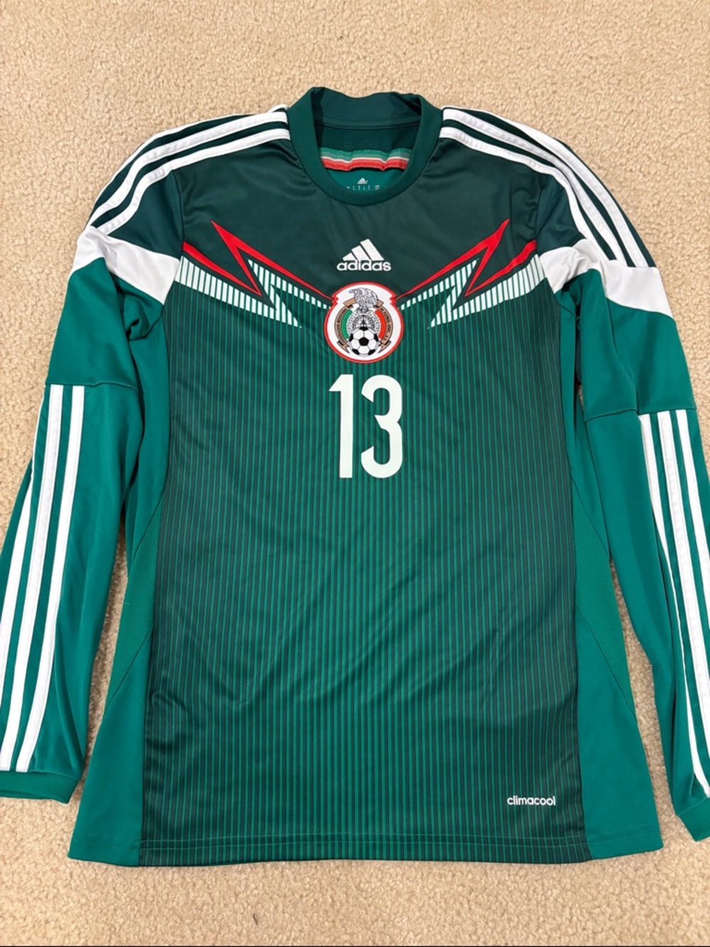 Adidas Green & White Long Sleeve Mexico Soccer Jersey #13